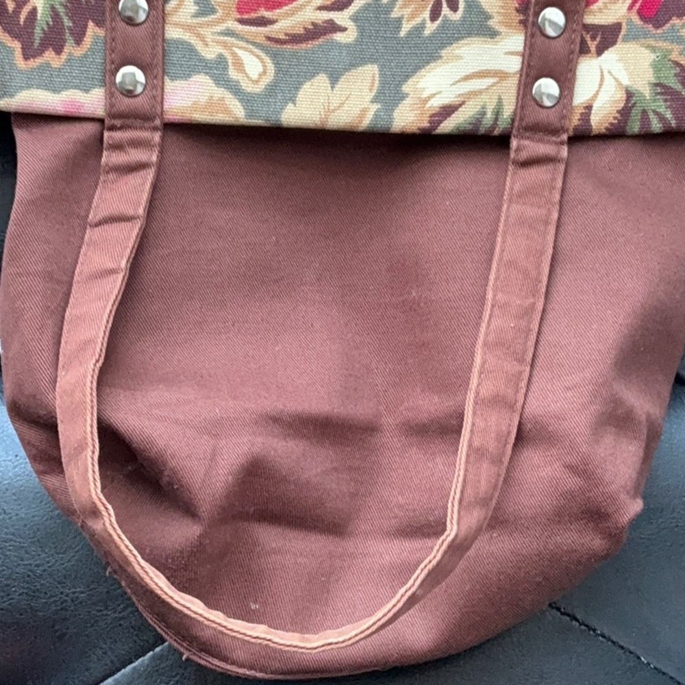 Retired Longaberger Homestead Small Tote/ Purse /Bag Olive Brown Floral - Picture 6 of 6